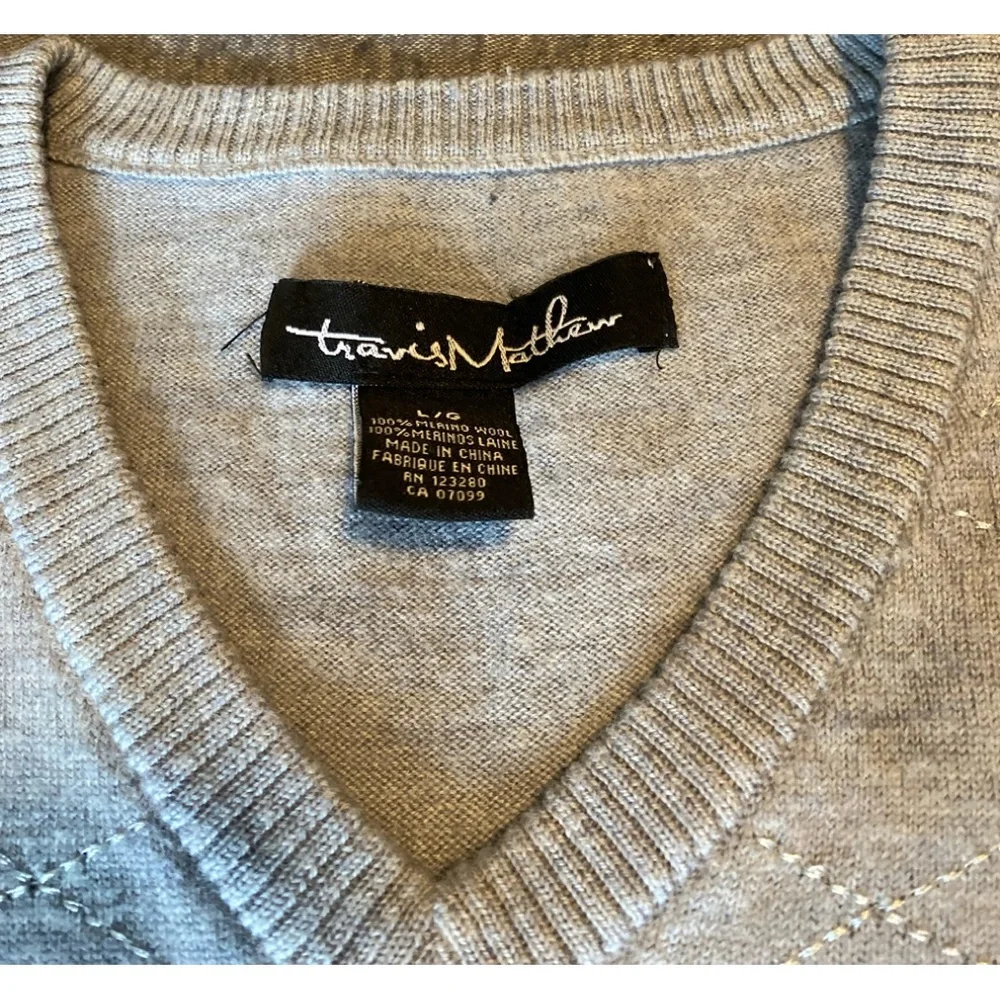 Travis‎ Mathew Light Blue/Grey V neck 100% Merino sweater Men’s Large